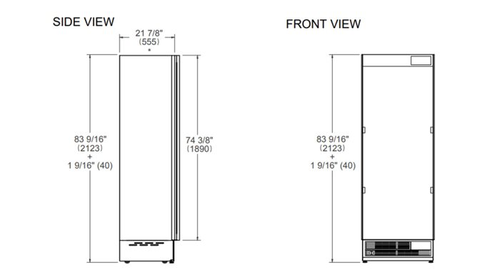 212cm Inbouwkoeler 75cm breed, waterdispenser | Bertazzoni